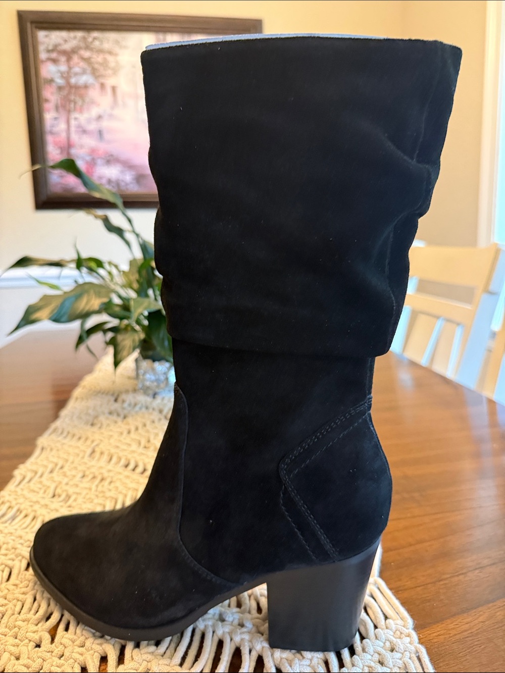 Earth Black Suede Mid-Calf Heeled Boots - Picture 6 of 12